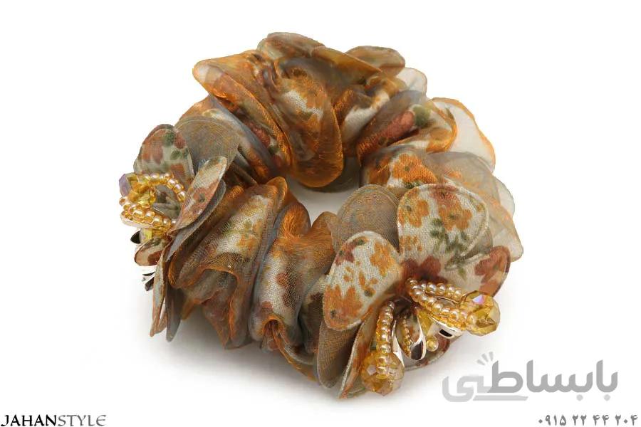 کش مو فانتزی گلدار قهوهای