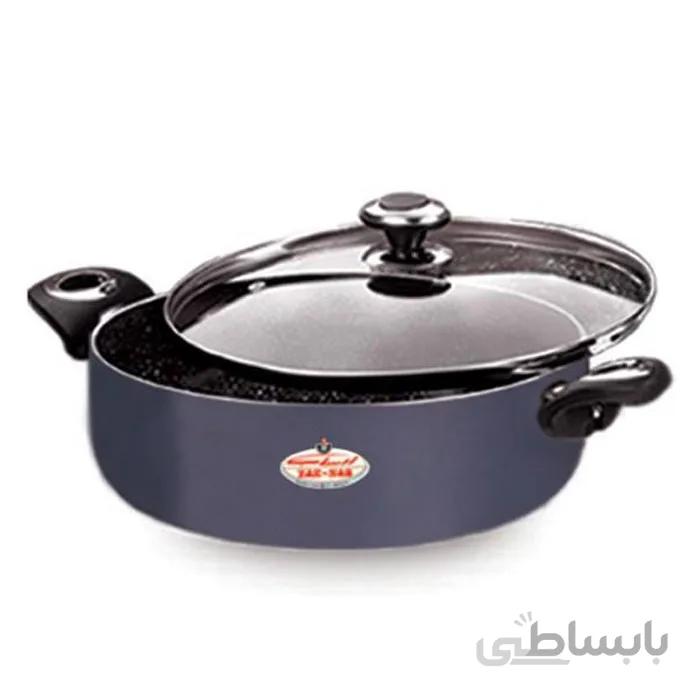 قابلمه کوتاه سایز 24 گرانیتا سرمه ای با درب شیشه ای زرساب کد GT-424KG-S