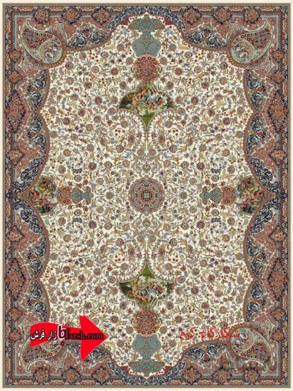 فرش کاشان طرح شکارگاه کرم