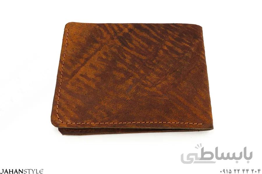 کیف پول چرم طبیعی شتری رنگ قهوه‌ای