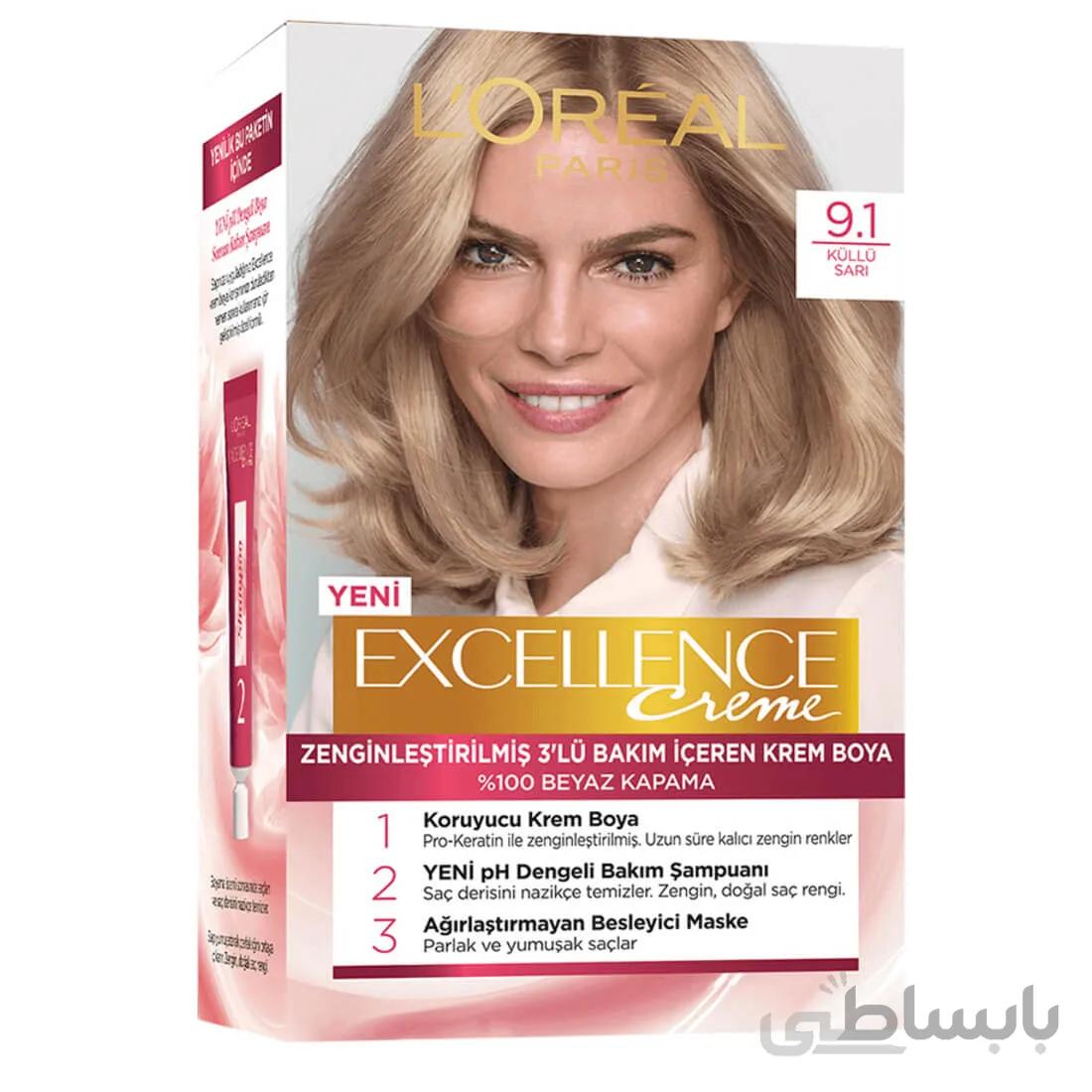 رنگ‌مو لورال Loreal شماره ۹/۱ رنگ بلوند دودی سری Excellence.