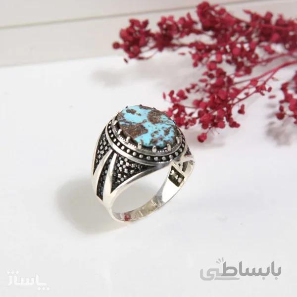 انگشتر نقره مردانه با سنگ فیروزه نیشابور معدنی کد 4651 کد 520365