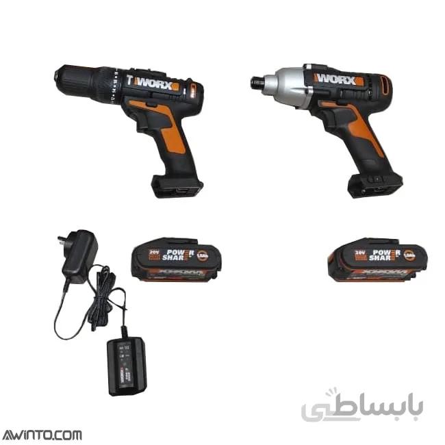 دریل شارژی چکشی و پیچ بند تقه ای ورکس Worx WX386.9 wx291.9 drill and wedge screw ا Worx WX386.9 wx291.9 Twin pack of rechargeable hammer drill and wedge screw 20v
