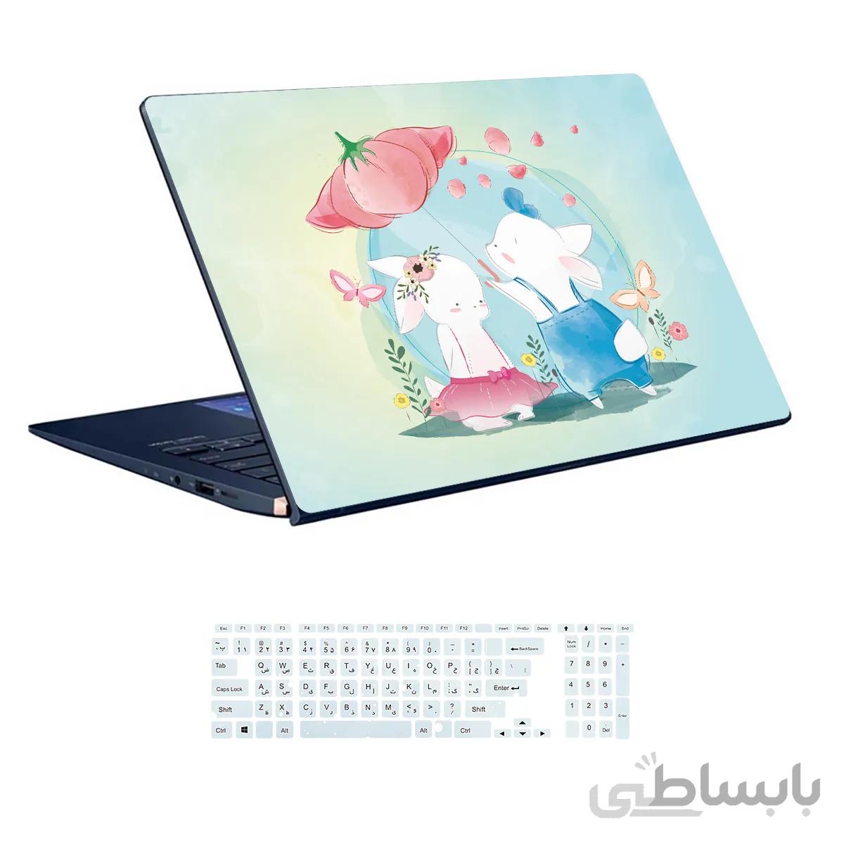 اسکین لپ تاپ طرح Rabbit کد ۰۲ به همراه استیکر کیبورد
