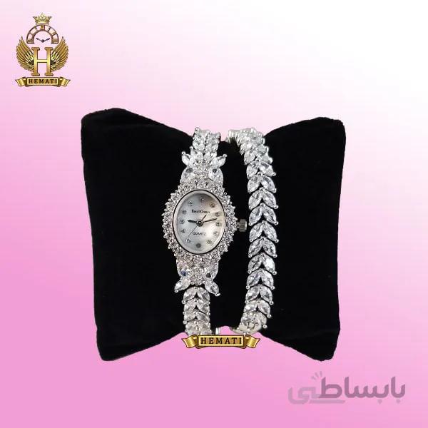 ساعت زنانه رویال کرون Royal Crown 2528 مدل پروانه بند بلند (نقره ای)