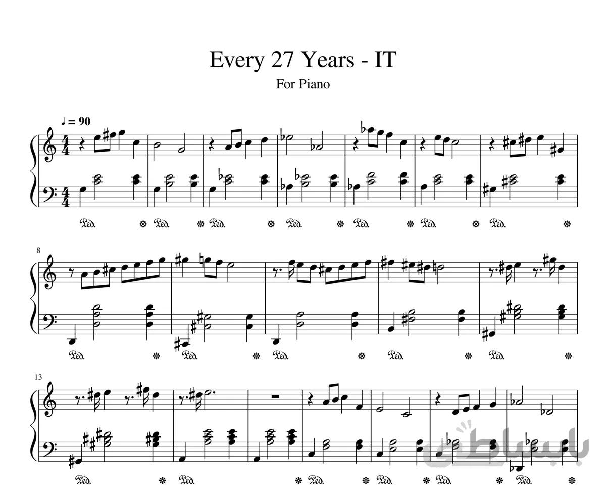 نت پیانو آهنگ Every 27 Years از موسیقی متن فیلم it