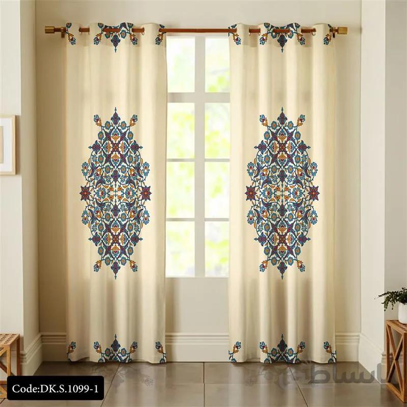 پرده پانچی (هازان و مخمل)کد 1-DK.S.1099 طرح ایرانی و سنتی اسلیمی دو طرف گلدار
