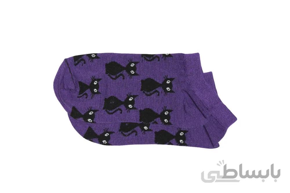 جوراب مچی بنفش طرح گربه