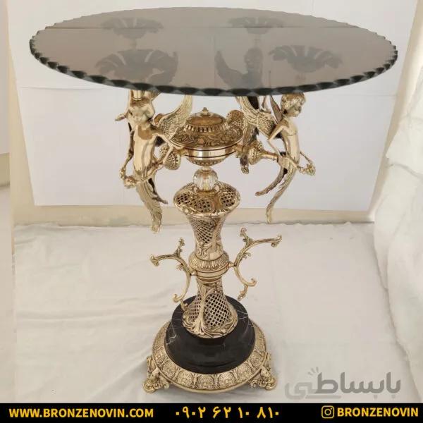 میز خاطره برنزی ۴ فرشته ستون زنبوری پایه سنگی گرد