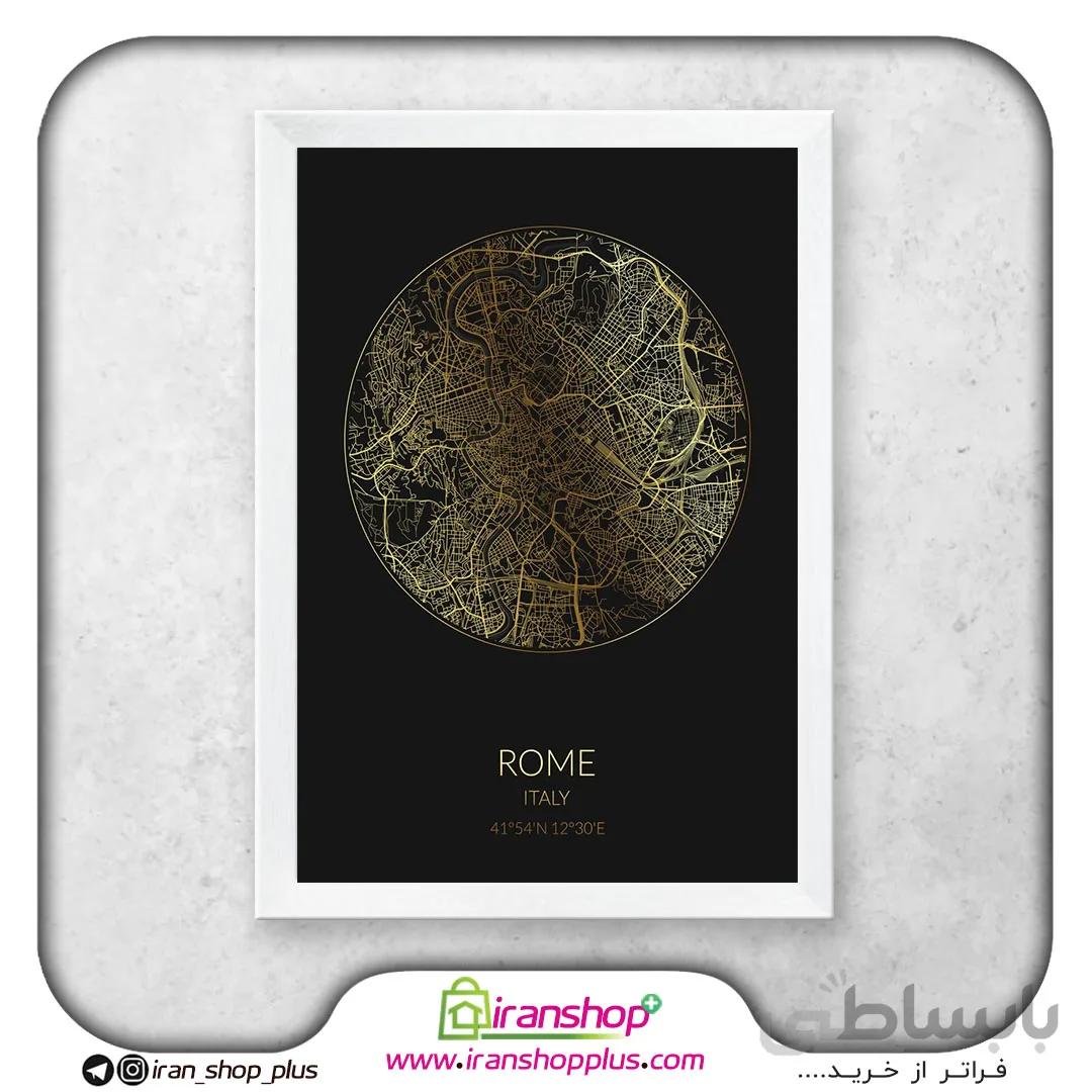 تابلو نقشه شهر رم با تم Black Gold Circle