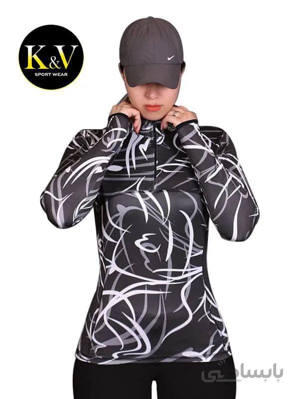 تیشرت نیم زیپ فینگردار ورزشی زنانه کد 04 ا Womens sports finger zipper Tshirt code 04