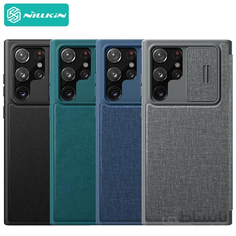کیف چرمی پارچه ای S22 ultra نیلکین Nillkin Qin Pro Plain Leather + Cloth case