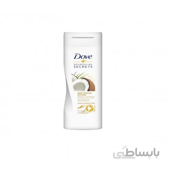 لوسیون بدن داو اورجینال آلمان مدل Restoring Ritual Body Lotion حاوی شیر نارگیل Dove حجم 400 میل