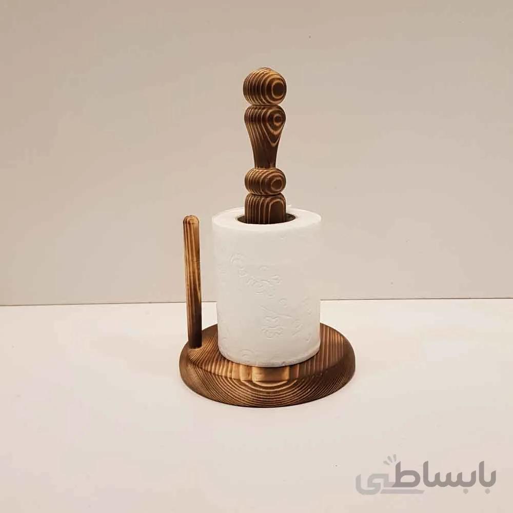 جا دستمال رولی چوبی کوچک رنگ سوخته
