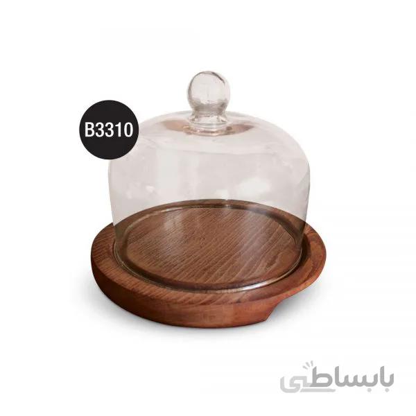 B3310 کیک خوری چوبی دسته دار بزرگ با درب شیشه ای