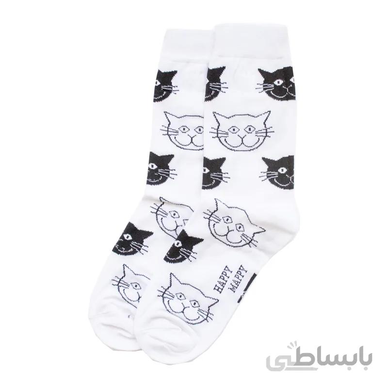 جوراب ساقدار طرح گربه سفید بوم