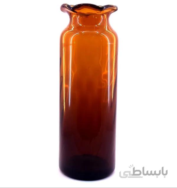گلدان شیشه ای استوانه لب چین بزرگ عسلی
