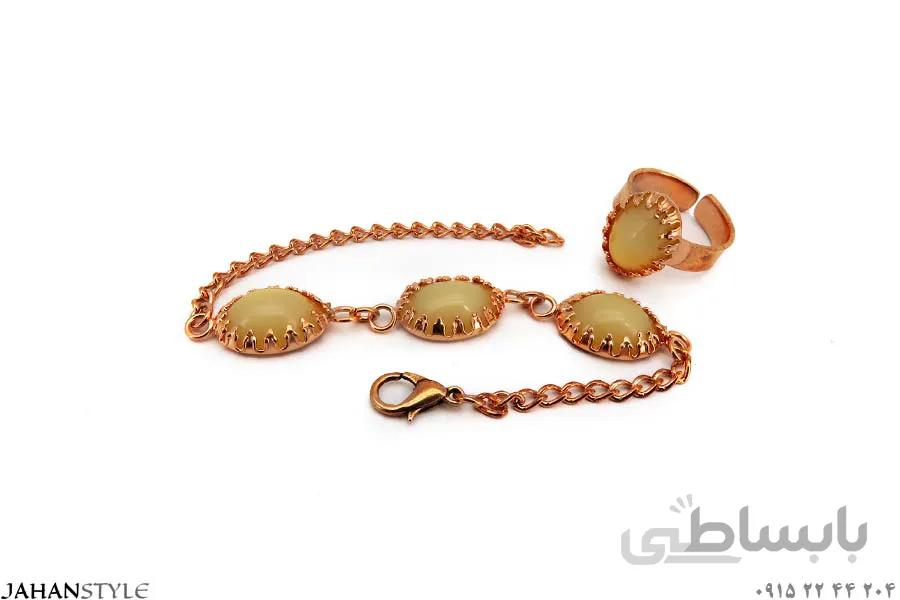 نیم ست مسی نگین زرد