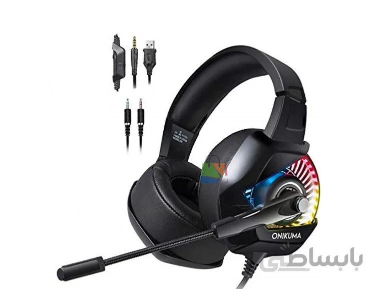 هدست گیمینگ Onikuma مدل K6 ا ONIKUMA K6 PS4 Gaming Headset with Mic for PC, Xbox One S, Laptop, Mac, Stereo Professional Gamer Headphones with Microphone LED Lights, Noise Cancelling for Computer, Ipad, Smartphone,Nintendo Switch