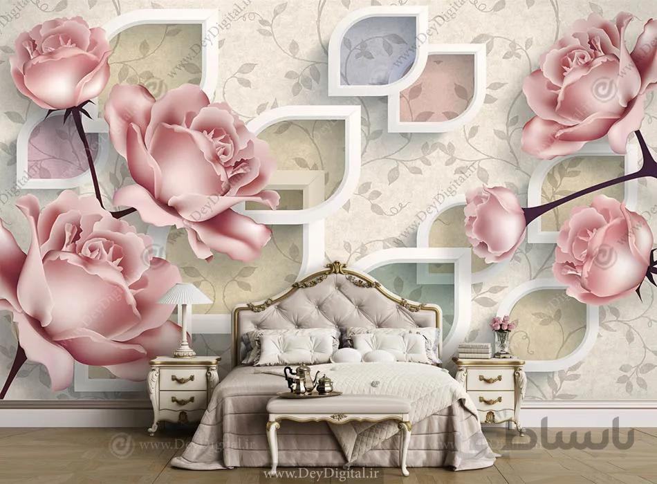 کاغذ دیواری اتاق خواب سه بعدی گل DL-65831