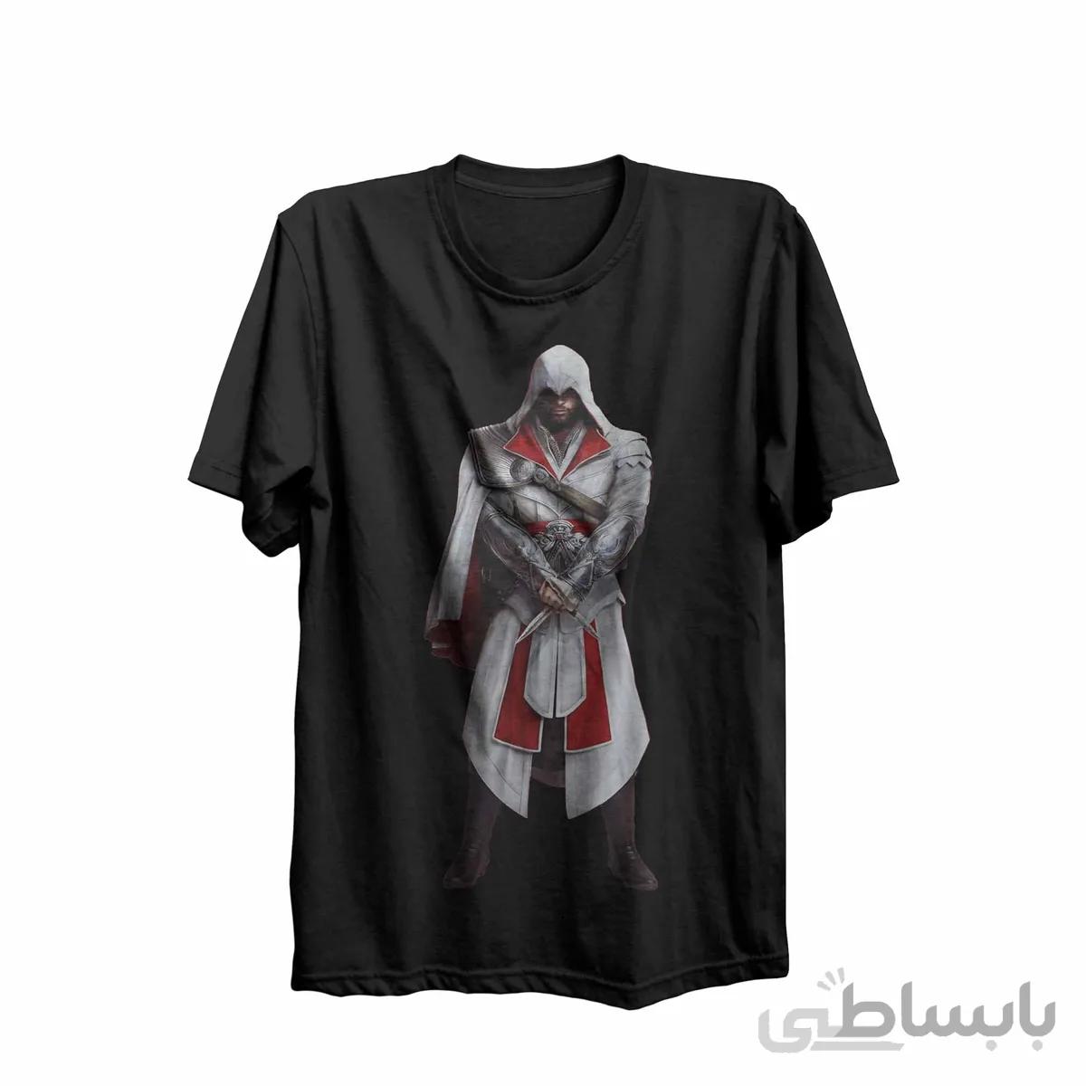 تیشرت یقه گرد مشکی طرح بازی assassin's creed