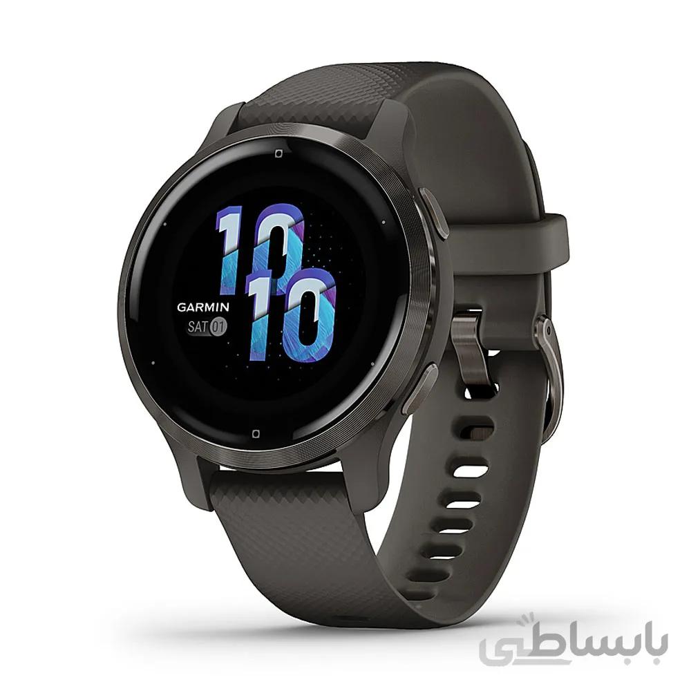 ساعت گارمین مدل Venu 2S Slate Stainless Steel Bezel with Graphite Case and Silicone Band ا Garmin Venu 2S Slate Stainless Steel Bezel with Graphite Case and Silicone Band 010-02429-00