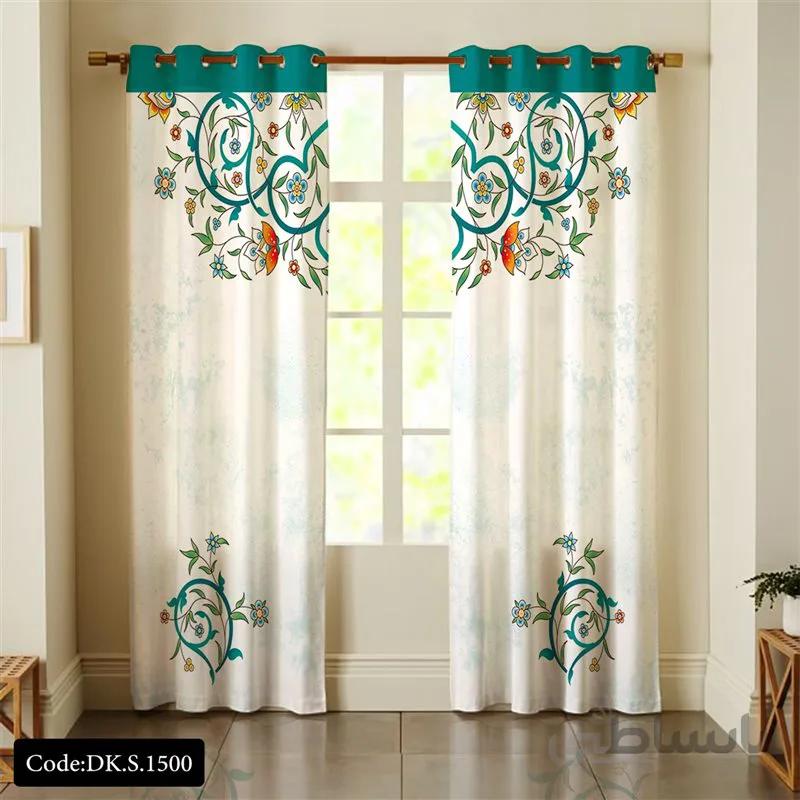 پرده پانچی (هازان و مخمل)کد DK.S.1500 طرح ایرانی و سنتی اسلیمی گل و برگ