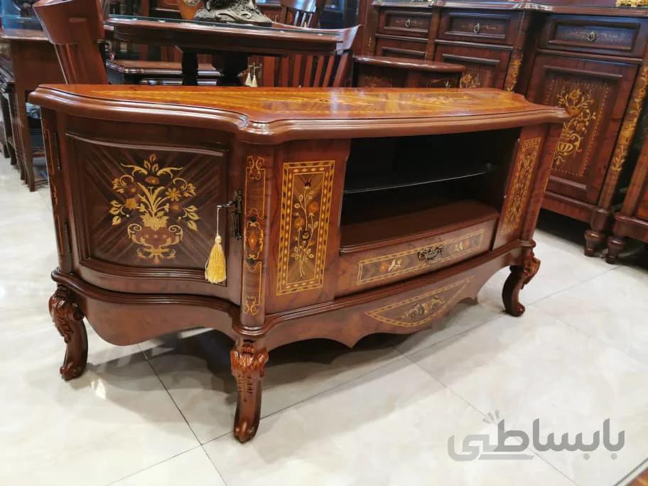 میز تلویزیون چوبی مدل پایه منبت کد ۱۰۱۵۶۲