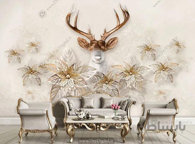 پوستر دیواری سه بعدی کرمی BA-3755