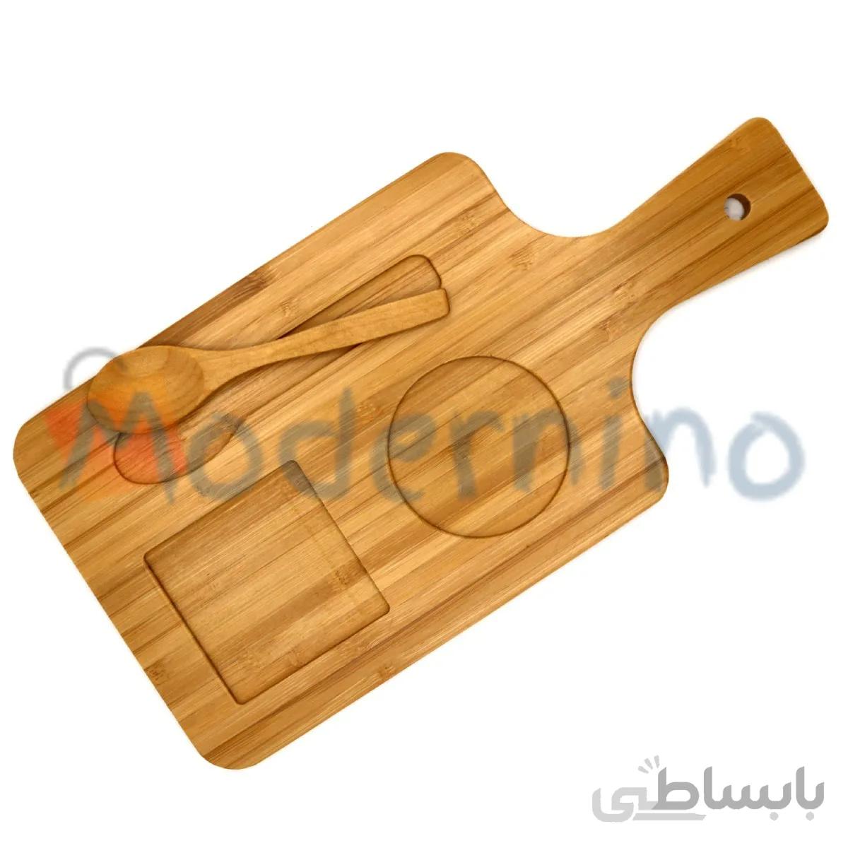 تخته سرو چای/قهوه دسته دار بامبو با قاشق