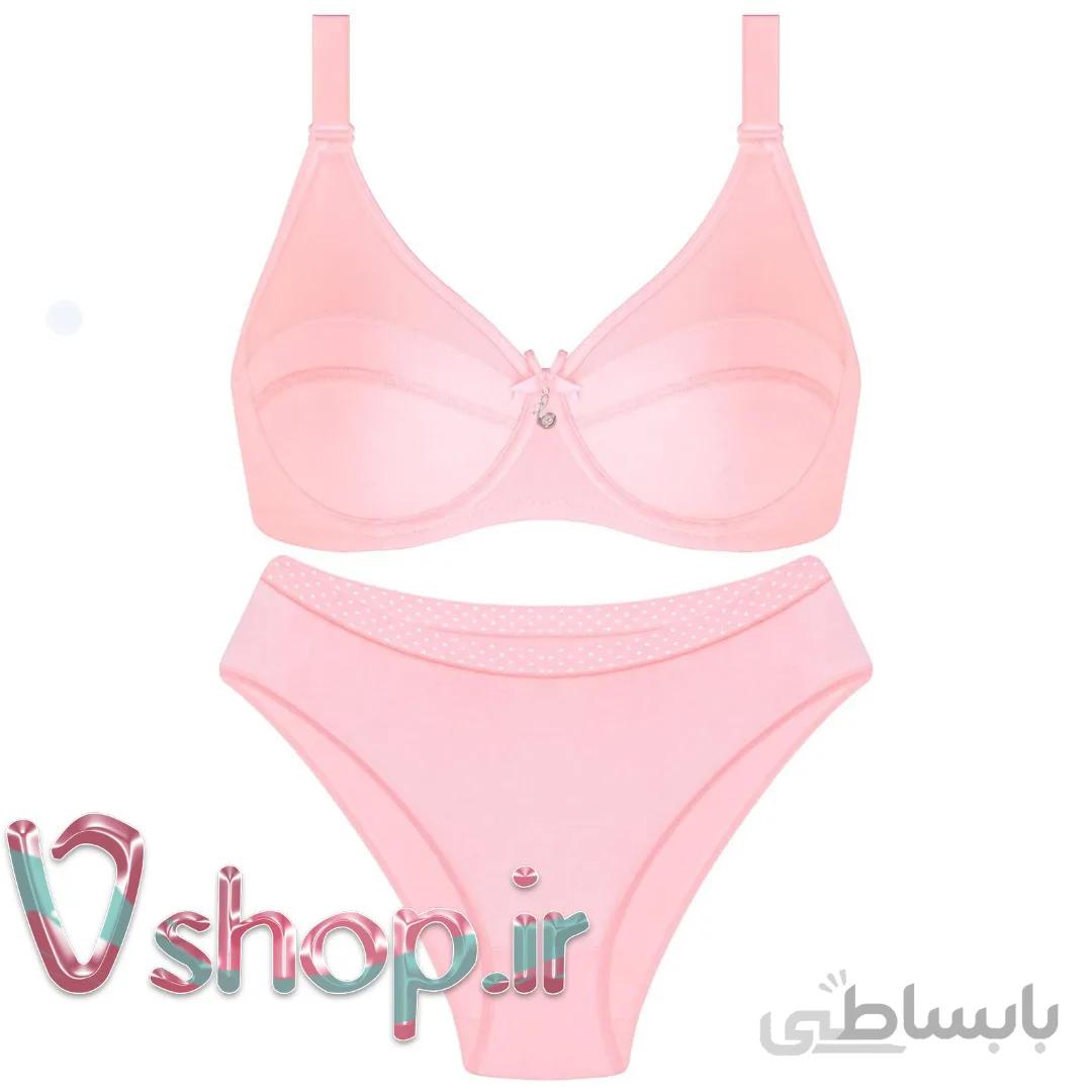 ست شورت و سوتین فنردار نخی و تور نوشه پوش کد 223 صورتی