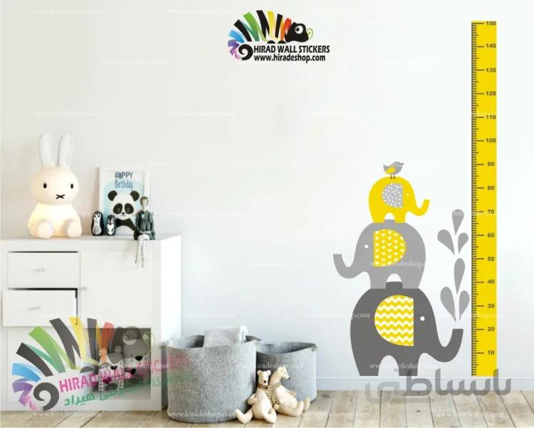 استیکر متر خط کشی قد کودک طرح فیل و پرنده Elephant Ruler Meter Wallstickers کد h 967