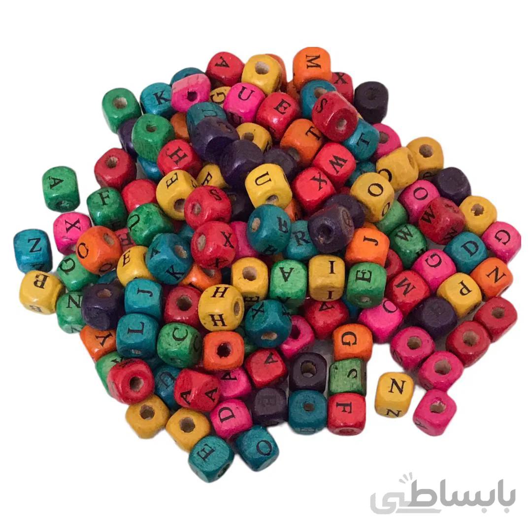 مهره دستبند حروف انگلیسی چوبی بسته 200 عددی