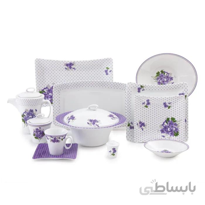 سرویس چینی زرین 12 نفره کامل یاس بنفش (97 پارچه) ا Zarin Iran Vinci-Elise Jasmin-Violet 97 Pieces Porcelain Dinnerware Set