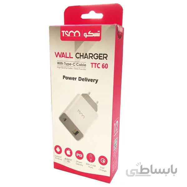 شارژر دیواری فست شارژ TYPE-C PD تسکو مدل TTC 60