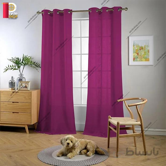 پرده پانچی تور کتان برند ParsDecor رنگ بنفش