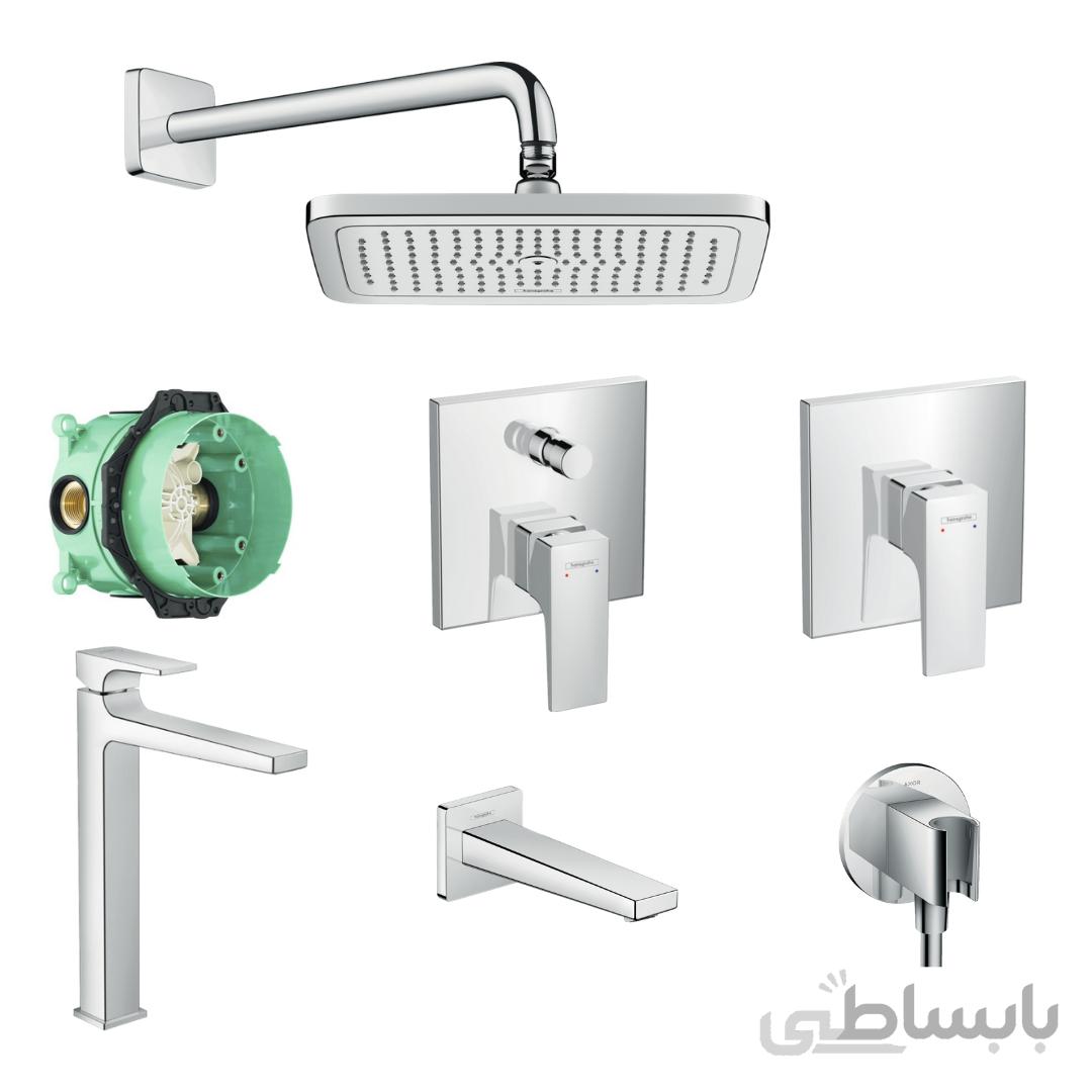 ست کامل شیرآلات توکار هانس گروهه مدل Metropol با متعلقات کد KH1077 ا Hansgrohe Metropol Bath Set