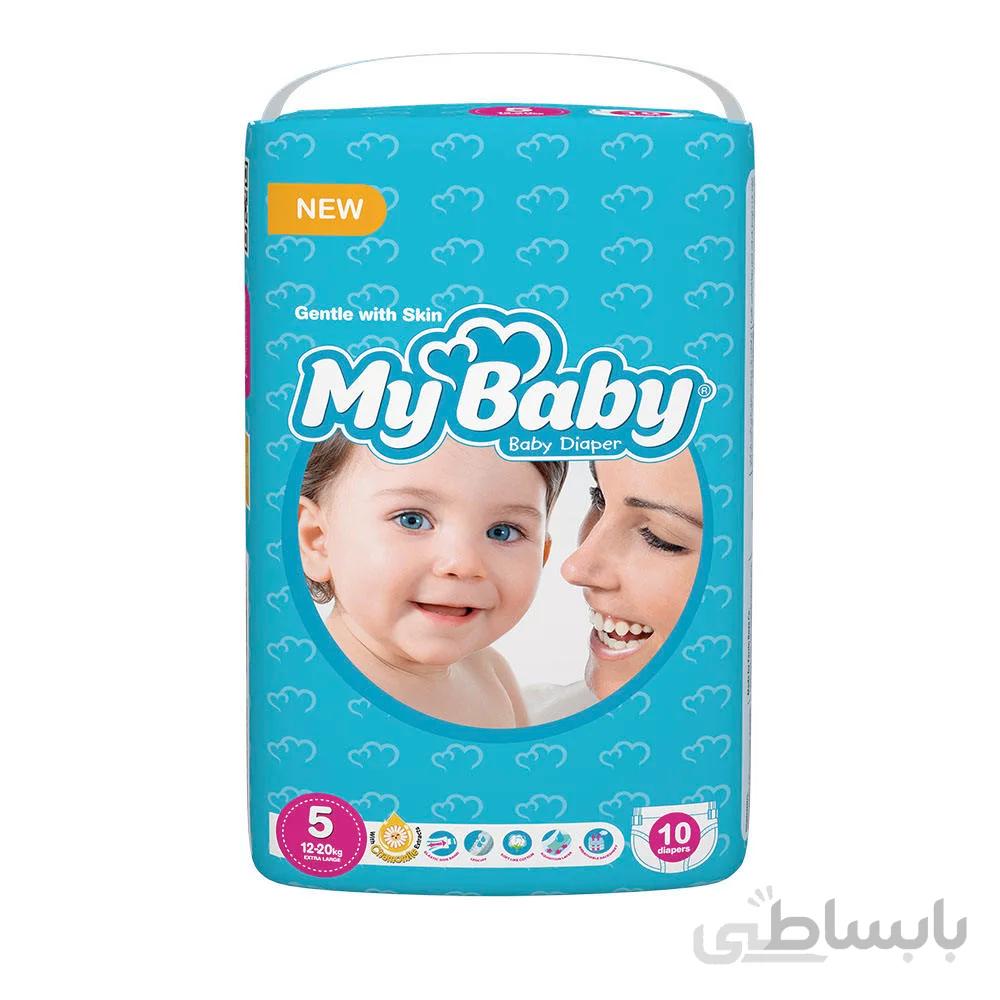 پوشک مای بیبی مهربان با پوست نرمال سایز ۵ بسته ۱۰ عددی (حداقل سفارش ۱۲ بسته)