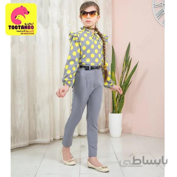 شومیز شلوار مجلسی آنوشا طوسی زرد | توپ توپی
