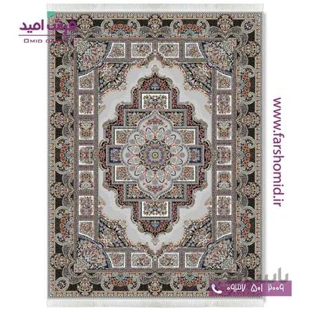 فرش ماشینی 700 شانه 10 رنگ اصل حوض نقره خشتی طوسی قالی کشمیر