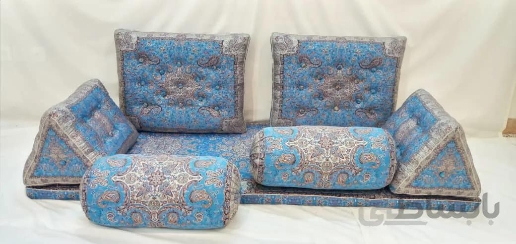 ست پشتی ترمه طرح طوبی آبی