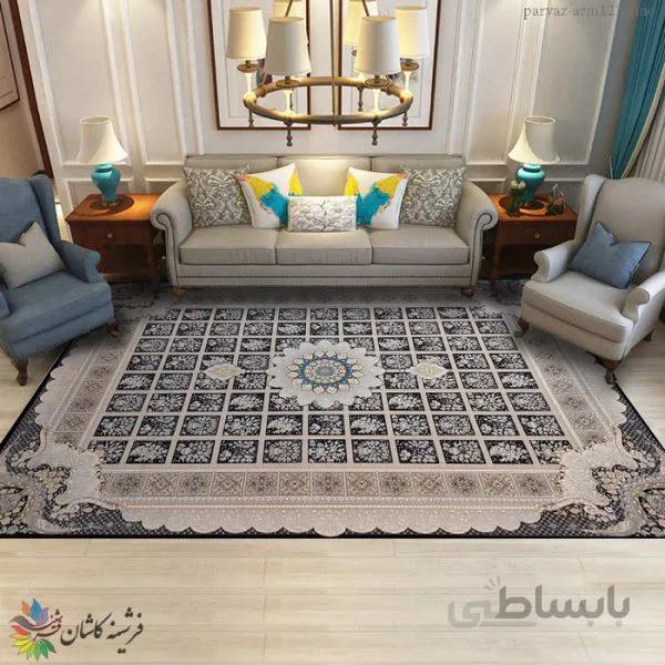 فرش طرح آیسان زمینه سرمه ای 700 شانه