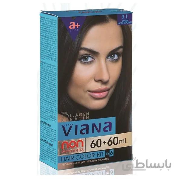 کیت رنگ مو ویانا (Viana) شماره 3.1 (قهوه ای خاکستری تیره) حجم 120 میل
