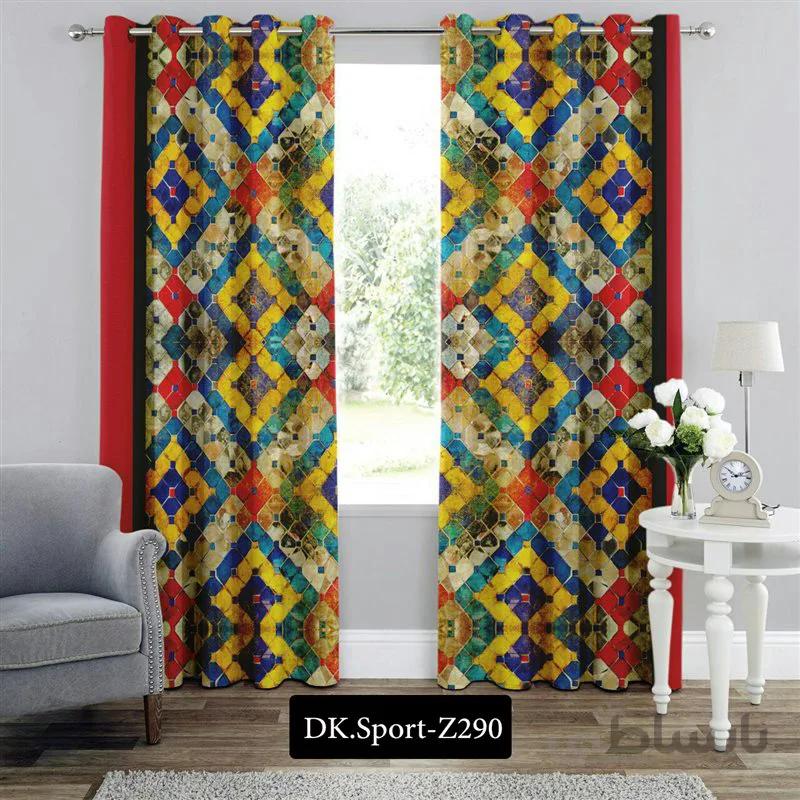 پرده پانچی (هازان و مخمل) کد DK.S.Z290 طرح اسپرت کاشی های رنگارنگ