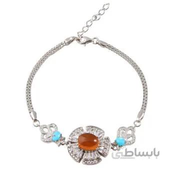 دستبند نقره زنانه بازرگانی میلادی مدل سنگ عقیق و فیروزه کد DP_516