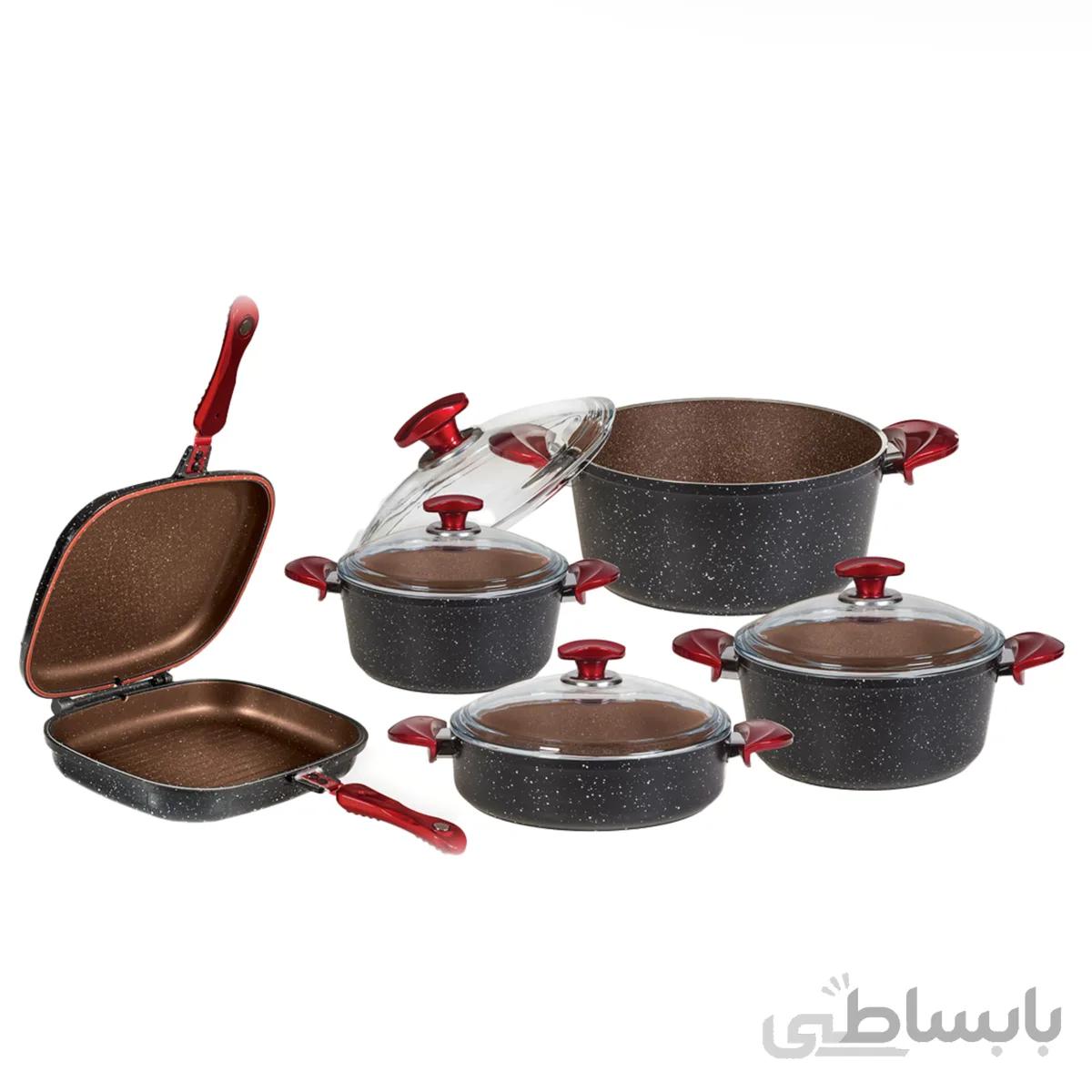 سرویس پخت و پز 10 پارچه اویز Eviz مدل سوینگ رنگ مشکی گرانیت