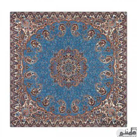 رومیزی مربع ترمه طرح نسترن رنگ آبی