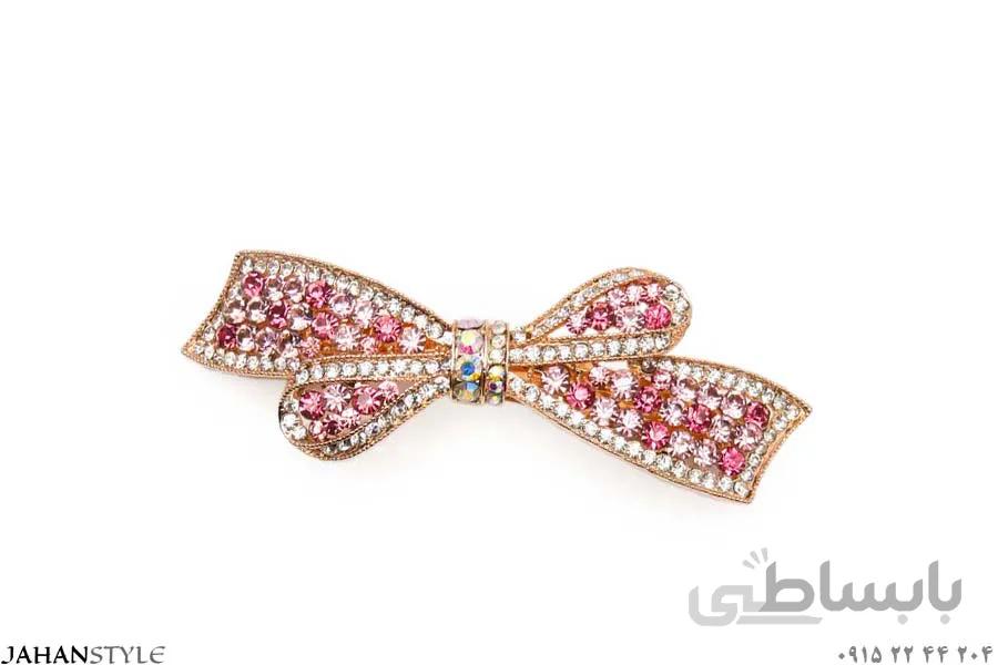 گیره پشت مو فلزی نگین رنگی طرح پاپیون