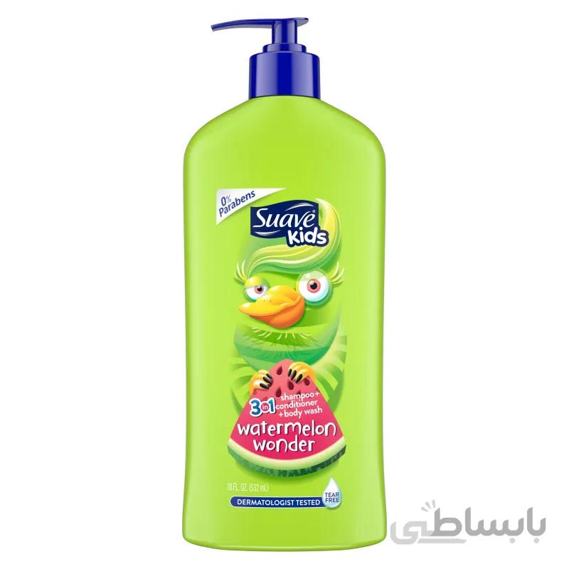 شامپو بچه 3 در 1 مدل واترملون وندر سواو حجم 532 میل ا Kids Watermelon Wonder 3-in-1 Suave