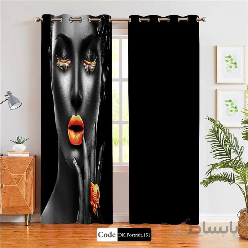 پرده پانچی (هازان و مخمل) کد DK.Portrait.151 طرح چهره زن سیاه پوست
